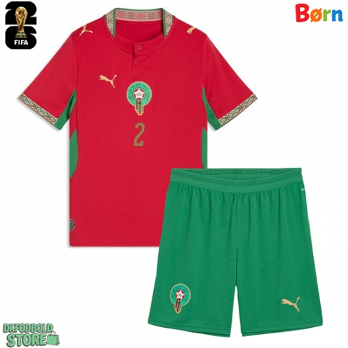 Marokko Achraf Hakimi #2 Replika Babytøj Hjemmebanesæt Børn VM 2026 Kortærmet (+ Korte bukser)